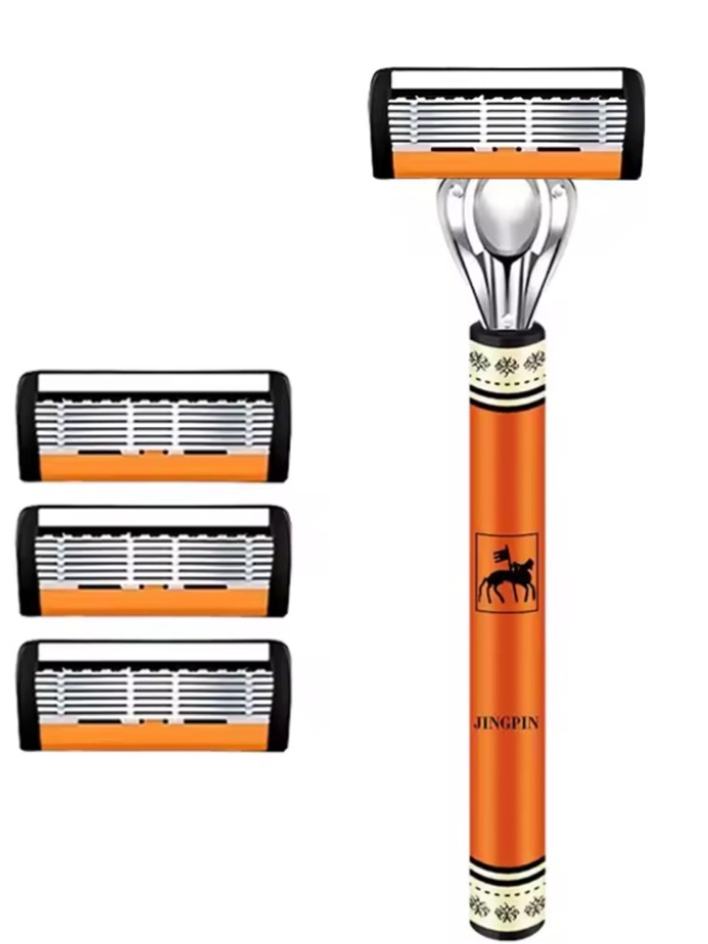 L🌺W. Start 👀Men's Orange Safety Razor with 3 Replacement Cartridges